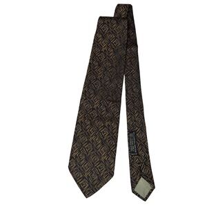 Giorgio Armani Cravatte Mens Silk Tie Brown Gold Geometric Diamond Made in Italy
